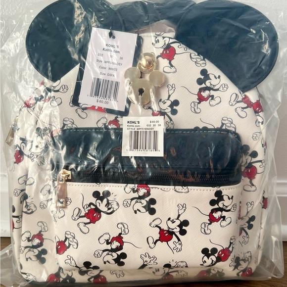 NWT Disney Mickey Mouse Mickey Ears Mini Backpack, Black White Gold - Picture 5 of 6
